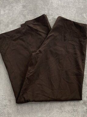 Sympli Pants Women 12 Brown Wide Leg Pull On Polyester Minimalist Side Slit FLAW